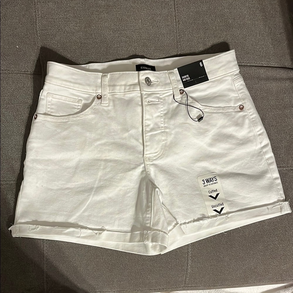 Express White Jean Shorts Distressed Denim